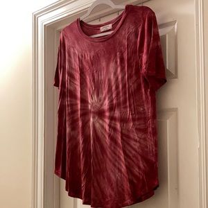 Zenana Round Bottom Burgundy Tie Dye Top
